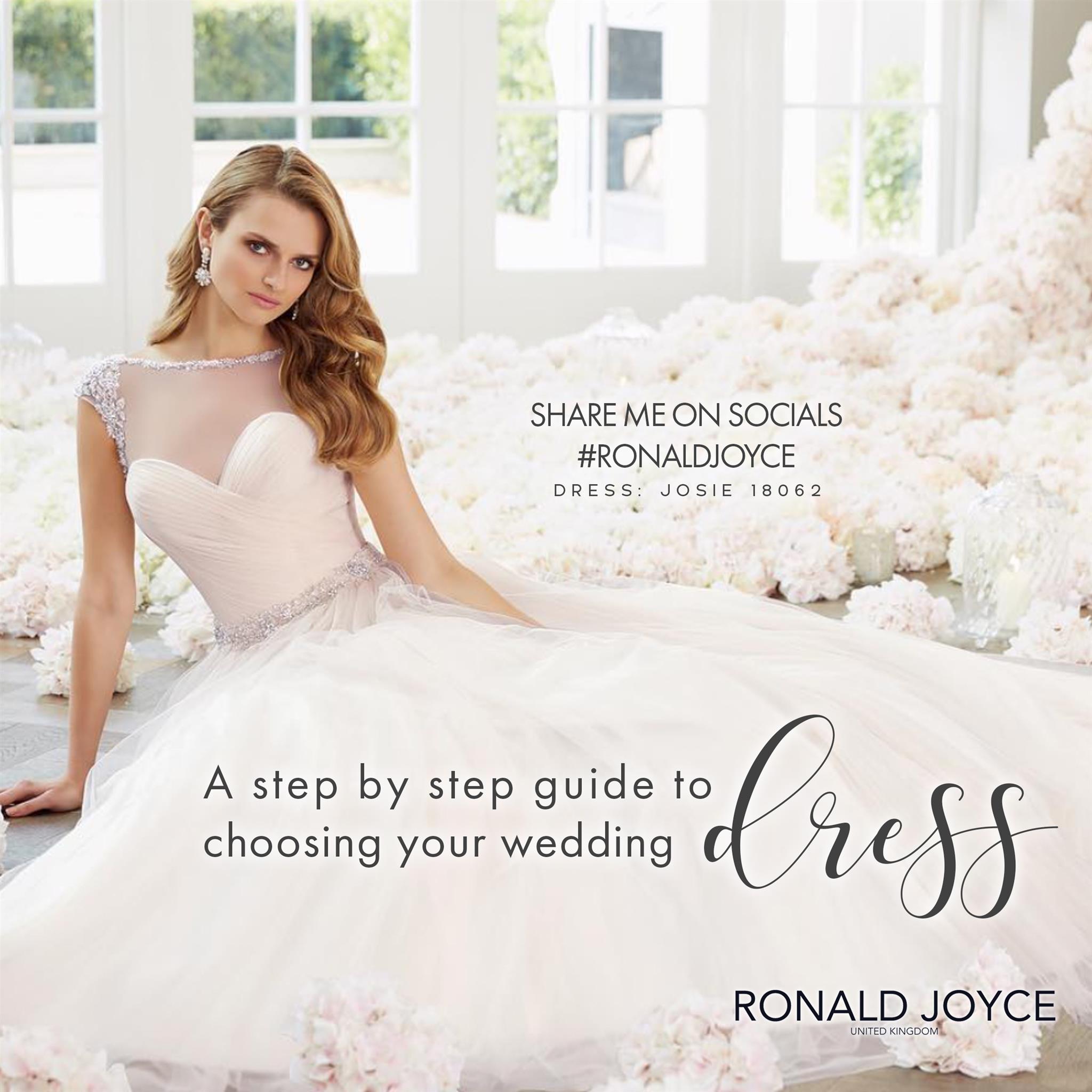 Image of a model sat down in a sweetheart illusion wedding dress with a sparkle belt and the title 'A step by step guide to choosing your wedding dress'